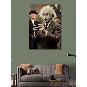 Kanvas Tablo Albert Einstein Ve Telefon 100x140 cm