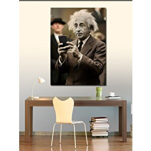 Kanvas Tablo Albert Einstein Ve Telefon 100x140 cm