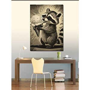 Kanvas Tablo Dondurmaya Yiyen Rakun 50x70 cm