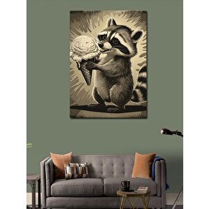 Kanvas Tablo Dondurmaya Yiyen Rakun 100x140 cm