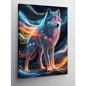 Kanvas Tablo Kutup Işıklarında Bozkurt 50x70 cm