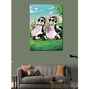 Kanvas Tablo Kırlarda Dondurma Yiyen İnekler 70x100 cm