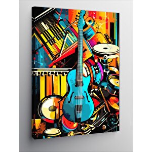 Kanvas Tablo Renkli Müzik Aletleri Ve Keman 70x100 cm