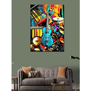 Kanvas Tablo Renkli Müzik Aletleri Ve Keman 70x100 cm