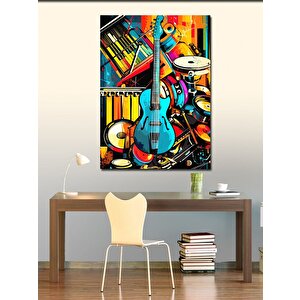 Kanvas Tablo Renkli Müzik Aletleri Ve Keman 70x100 cm