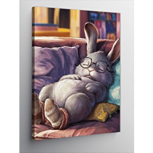 Kanvas Tablo Uykucu Beyaz Tavşan 50x70 cm