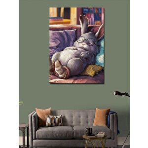 Kanvas Tablo Uykucu Beyaz Tavşan 50x70 cm