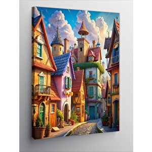 Kanvas Tablo Renkli Ahşap Evler 100x140 cm