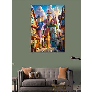 Kanvas Tablo Renkli Ahşap Evler 100x140 cm