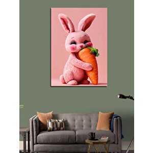 Kanvas Tablo Pembe Tavşan Ve Havuç 100x140 cm