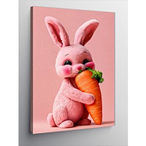 Kanvas Tablo Pembe Tavşan Ve Havuç 50x70 cm