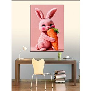 Kanvas Tablo Pembe Tavşan Ve Havuç 50x70 cm