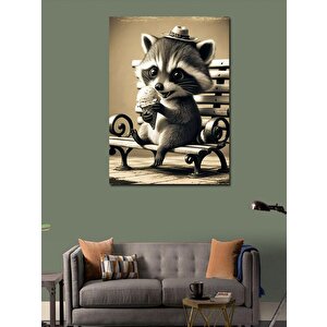 Kanvas Tablo Dondurma Yiyen Rakun 70x100 cm