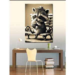 Kanvas Tablo Dondurma Yiyen Rakun 70x100 cm