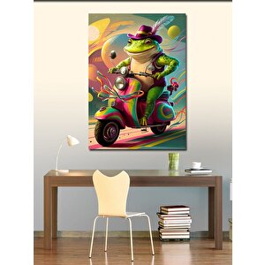 Kanvas Tablo Motosiklet Kullanan Kurbağa 100x140 cm