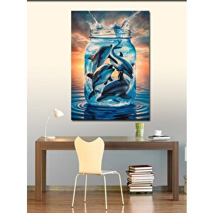 Kanvas Tablo Kavanoz Içindeki Yunuslar 50x70 cm