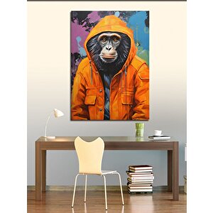 Kanvas Tablo Turuncu Kapşonlu Maymun 70x100 cm