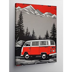 Kanvas Tablo Retro Kırmızı Minibüs 100x140 cm