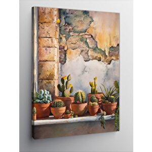Kanvas Tablo Kaktüs Çeşitleri Ve Eski Duvar 50x70 cm