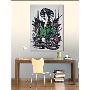 Kanvas Tablo Yeşil Kapşonlu Kobra Yılanı 50x70 cm