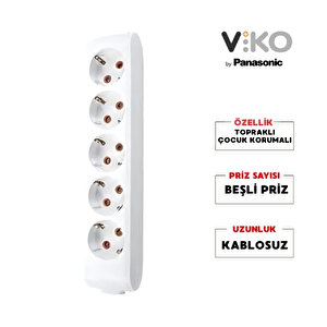 | Beşli Grup Priz, Topraklı - Çocuk Korumalı Çoğaltıcı Priz  5'li, Kablosuz, Beyaz