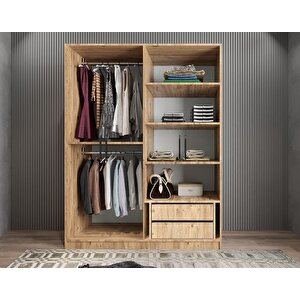 Bevel 4 Kapaklı Gizli Çekmeceli Gardırop Dolap Çam 140 Cm Montaj Dahil