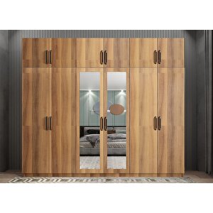 Pamela 12 Kapaklı Gardırop Dolap Ceviz 208 Cm Montaj Dahil