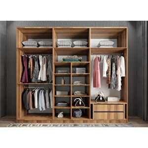 Pamela 12 Kapaklı Gardırop Dolap Ceviz 208 Cm Montaj Dahil