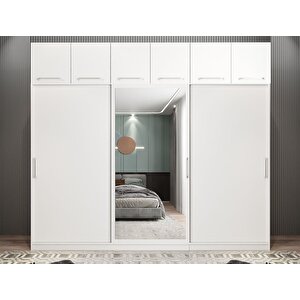 Runa Sürgü Kapaklı Dolap Gardırop Yüklüklü Beyaz 270 Cm Montaj Dahil
