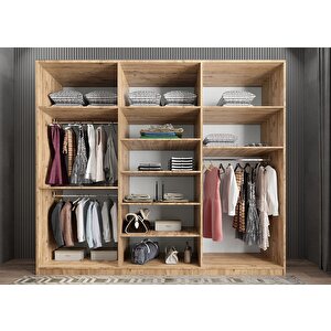 Ostin 12 Kapaklı Gardırop Dolap Çam 240 Cm Montaj Dahil