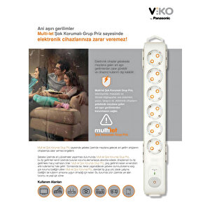 Viko | Grup Priz, Akım Korumalı Topraklı - Çocuk Korumalı Çoğaltıcı Priz  6'lı, 1.5 M, Beyaz