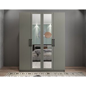 Bevel 4 Kapaklı Gizli Çekmeceli Gardırop Dolap Füme 160 Cm Montaj Dahil