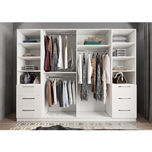 Zeren 6 Kapaklı 6 Çekmeceli Gardırop Dolap Beyaz 270 Cm Montaj Dahil