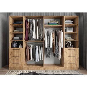 Zeren 6 Kapaklı 6 Çekmeceli Gardırop Dolap Çam 208 Cm Montaj Dahil