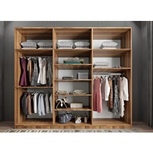 Ostin 12 Kapaklı Gardırop Dolap Ceviz 240 Cm Montaj Dahil