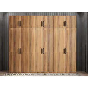 Ostin 12 Kapaklı Gardırop Dolap Ceviz 270 Cm Montaj Dahil