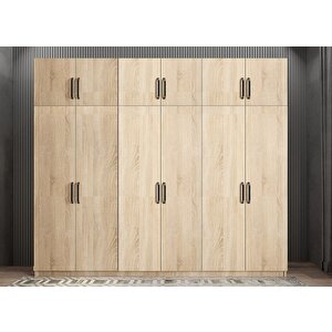 Ostin 12 Kapaklı Gardırop Dolap Meşe 240 Cm Montaj Dahil