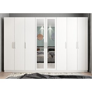 Başak 8 Kapaklı Dolap Gardırop Beyaz 320cm Montaj Dahil