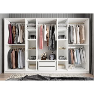 Başak 8 Kapaklı Dolap Gardırop Beyaz 320cm Montaj Dahil