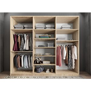 Ostin 12 Kapaklı Gardırop Dolap Meşe 270 Cm Montaj Dahil