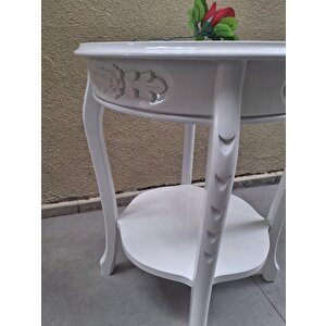 Fiskos 12461 Model Parlak Ahşap Kayın El Oyma Ayak Parlak Beyaz Mdf Tabla El Yapı