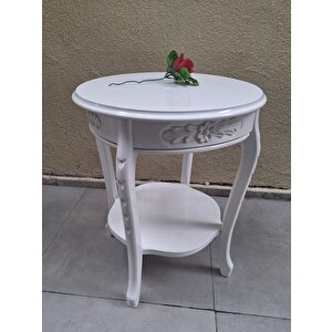 Fiskos 12461 Model Parlak Ahşap Kayın El Oyma Ayak Parlak Beyaz Mdf Tabla El Yapı