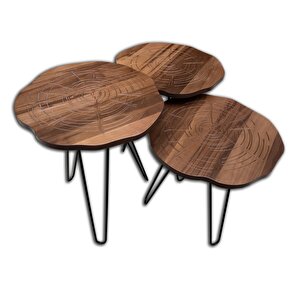 Zigon 12573 Papaptya Model Metal Siyah V Ayak Ahşap Ceviz Renk Tabla El Yapım