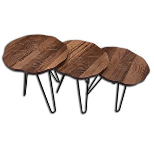 Zigon 12573 Papaptya Model Metal Siyah V Ayak Ahşap Ceviz Renk Tabla El Yapım