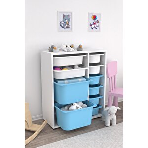 Zen 10 Sepetli Çok Amaçlı Oyuncak Dolabı Mavi Beyaz 2d2k6u