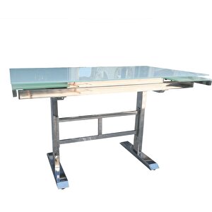 Masa 12585 Japon Ayak  Model Metal Nikelaj Ay<k Yan Açılır Temper Cam El Yapım