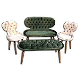 Berjer 12605 Çay Set Model Tk Metal Kayın Retro Ayak Kapiton Kalite Kumaş Döşem