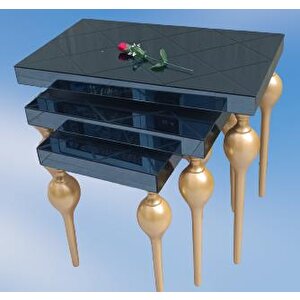 Zigon Ilgz 12620 Tombul Model Kayın Ayak  Mdf Tabla Gold Çizgi  Füme Cam Kaplama