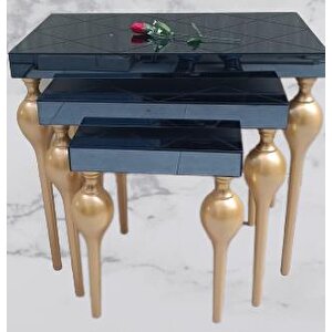Zigon Ilgz 12620 Tombul Model Kayın Ayak  Mdf Tabla Gold Çizgi  Füme Cam Kaplama