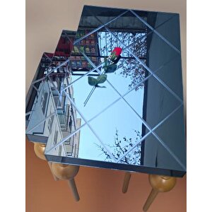 Zigon Ilgz 12620 Tombul Model Kayın Ayak  Mdf Tabla Gold Çizgi  Füme Cam Kaplama